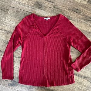 RO&DE Womens Wafer Knit Long Sleeve Red Blouse Size Medium